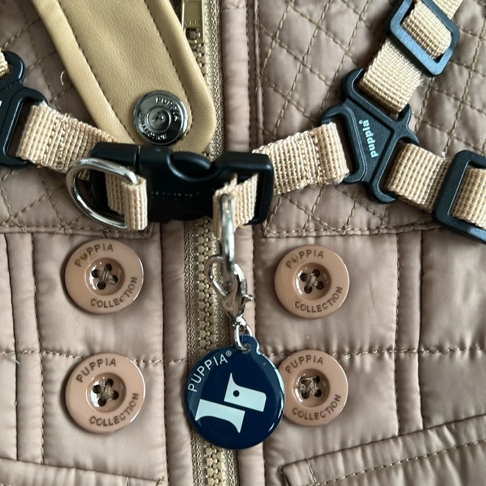 Tan Quilted Dog Jacket with Harness Wilkes Fleece Dog Vest by Puppia - Beige